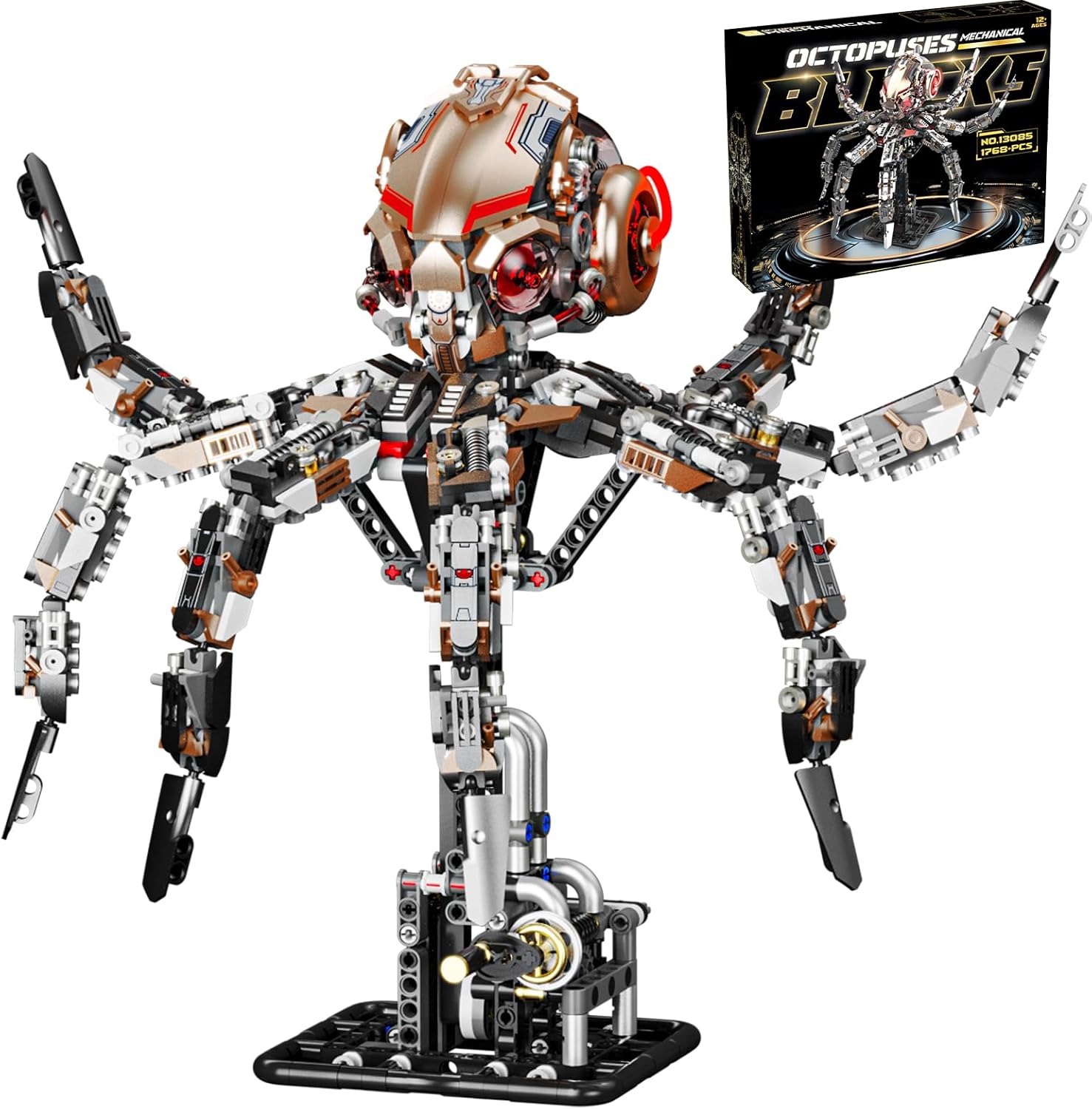 Mechanical Octopus Building Block Set – DIY Steampunk Robot Model with Movable Tentacles, STEM Engineering Kit for Adults & Kids, Unique Gift for Collectors