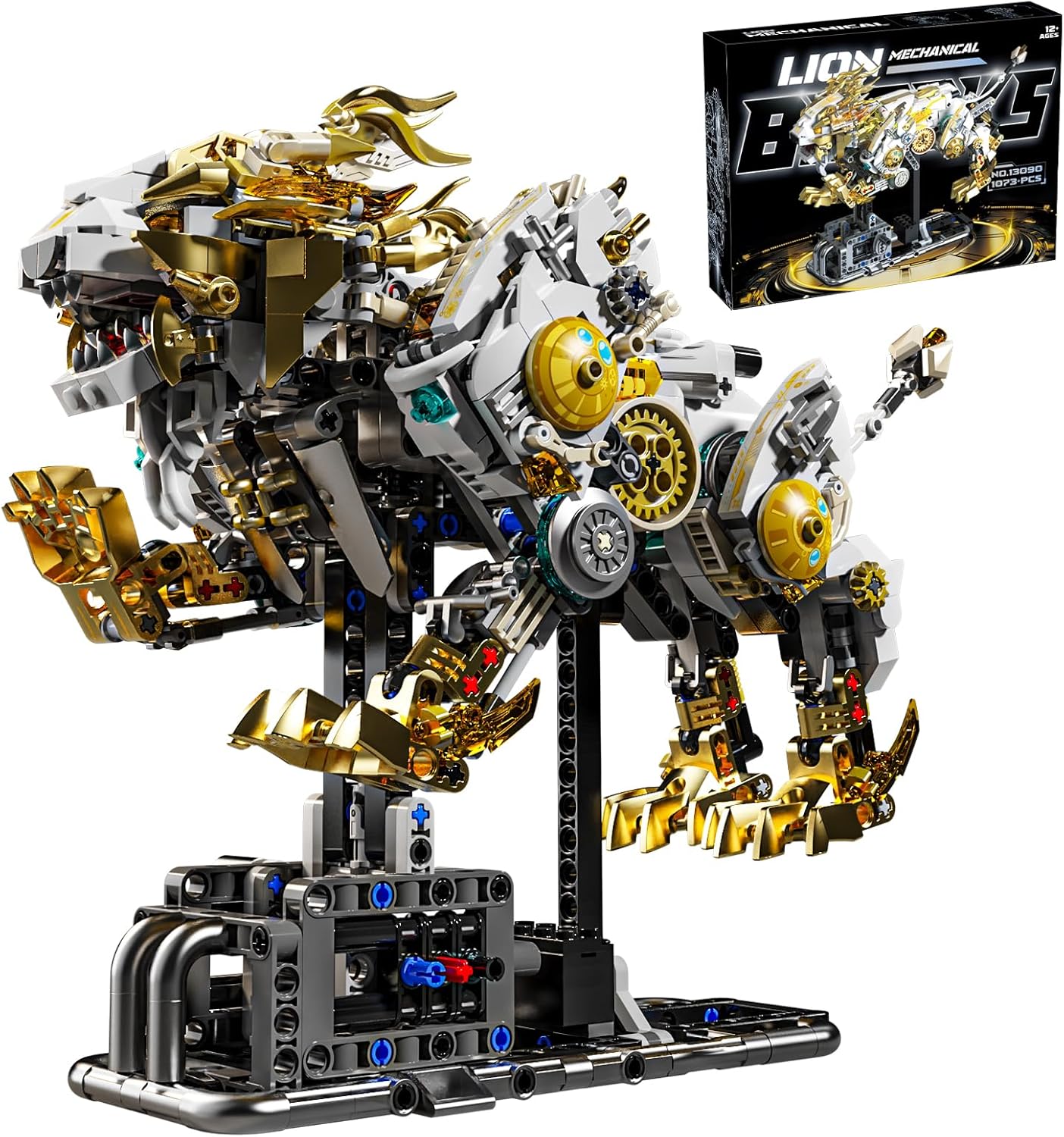 Mechanical Lion Building Block Toy Set Futuristic Mechanical Beast Model with Movable Parts & Gears Premium Mechanical Building Kit with Display Stand, Ideal Gift for Boys & Adults