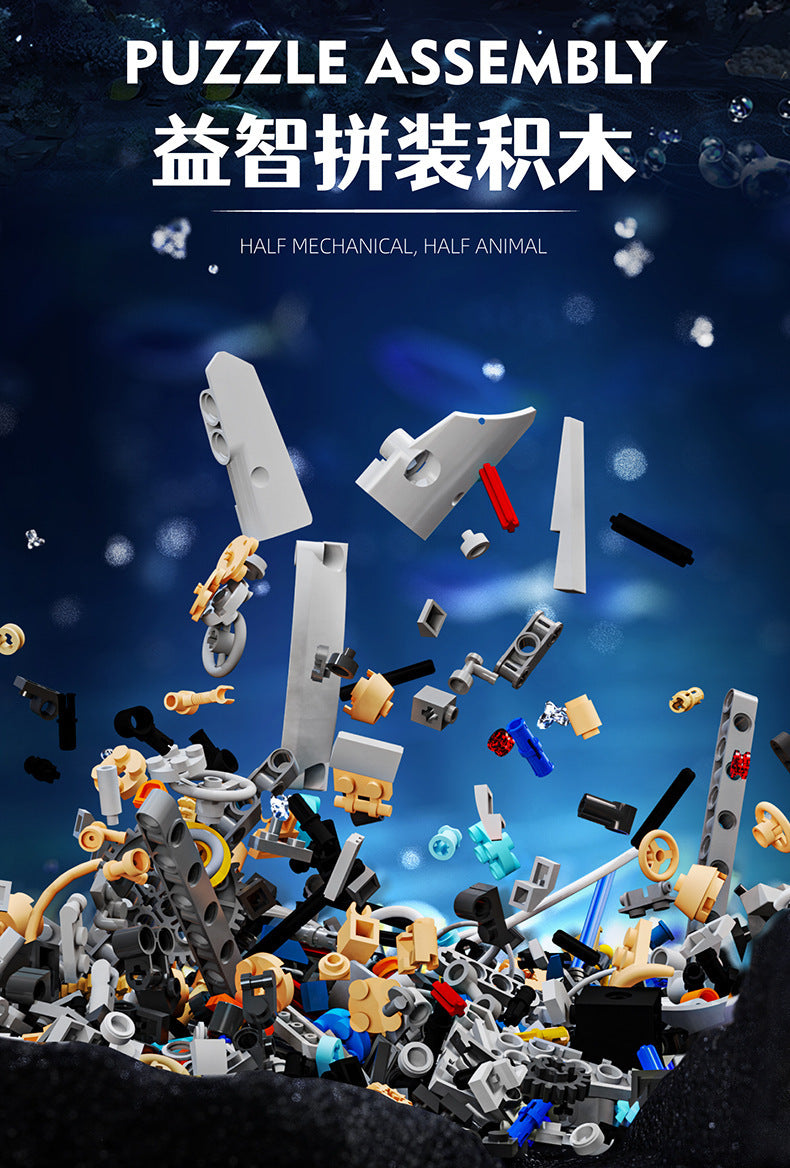 Creative luminous mechanical whale animal model, educational assembly building block toy (compatible with Lego)