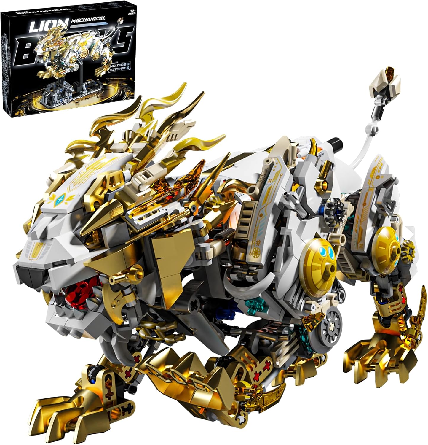 Mechanical Lion Building Block Toy Set Futuristic Mechanical Beast Model with Movable Parts & Gears Premium Mechanical Building Kit with Display Stand, Ideal Gift for Boys & Adults