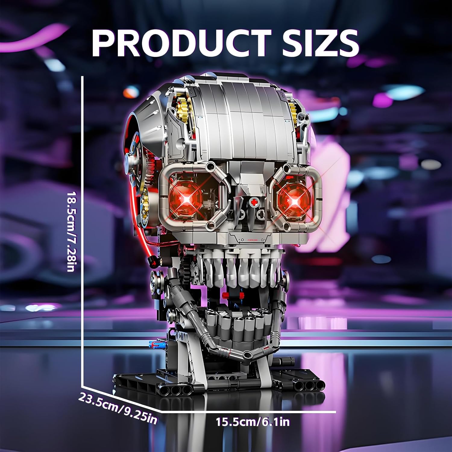 Mechanical Skull Building Block Set 1099+ Pieces 3D Poseable Model with Mandibular Teeth Bite Drive for STEM Toys for Kids & Adults Perfect for Horror Fans & Gothic Room Decor