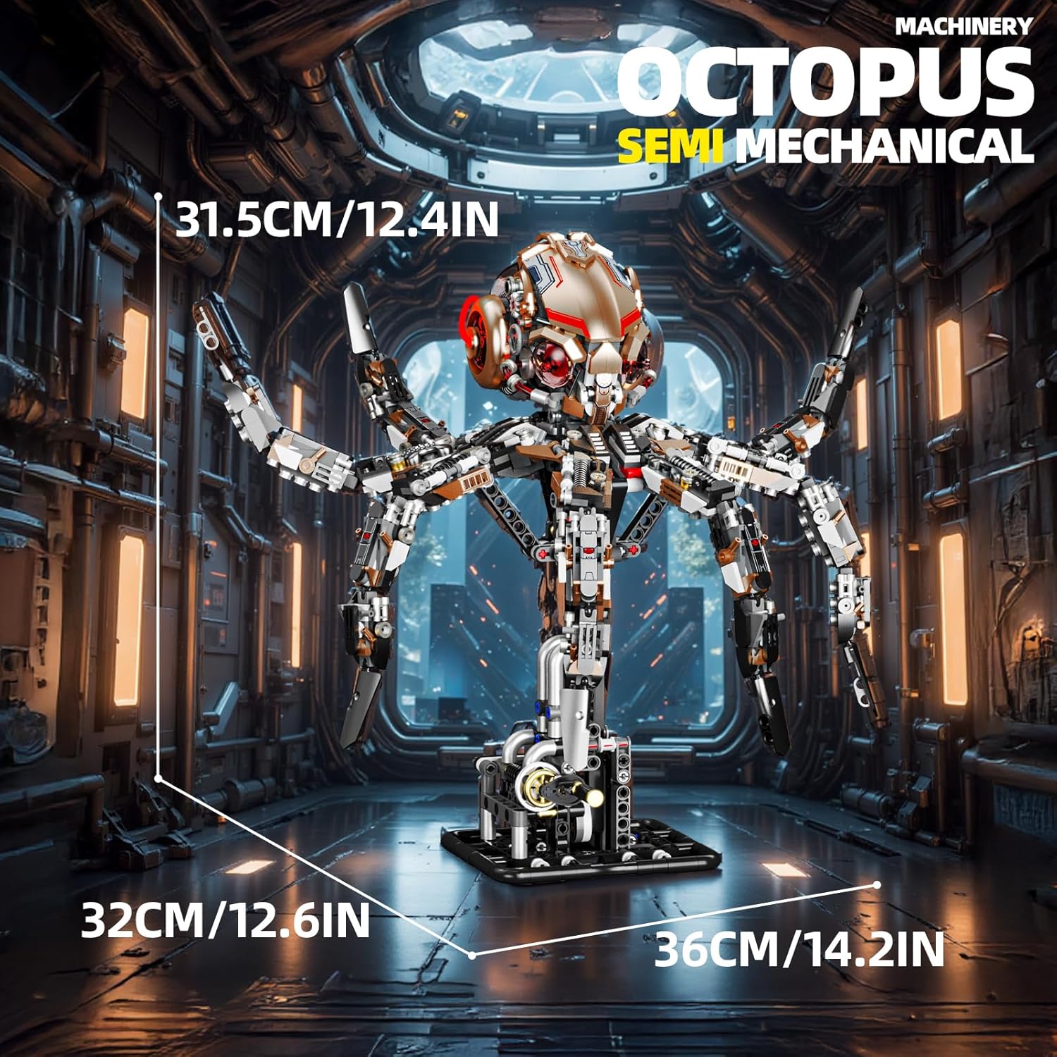 Mechanical Octopus Building Block Set – DIY Steampunk Robot Model with Movable Tentacles, STEM Engineering Kit for Adults & Kids, Unique Gift for Collectors