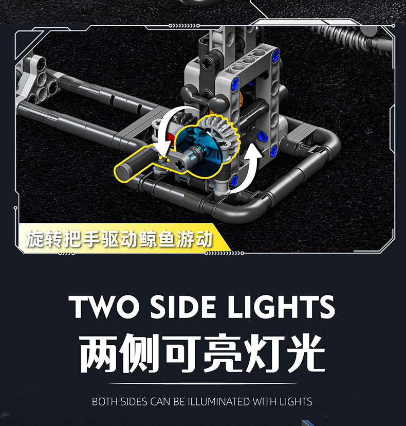 Creative luminous mechanical whale animal model, educational assembly building block toy (compatible with Lego)