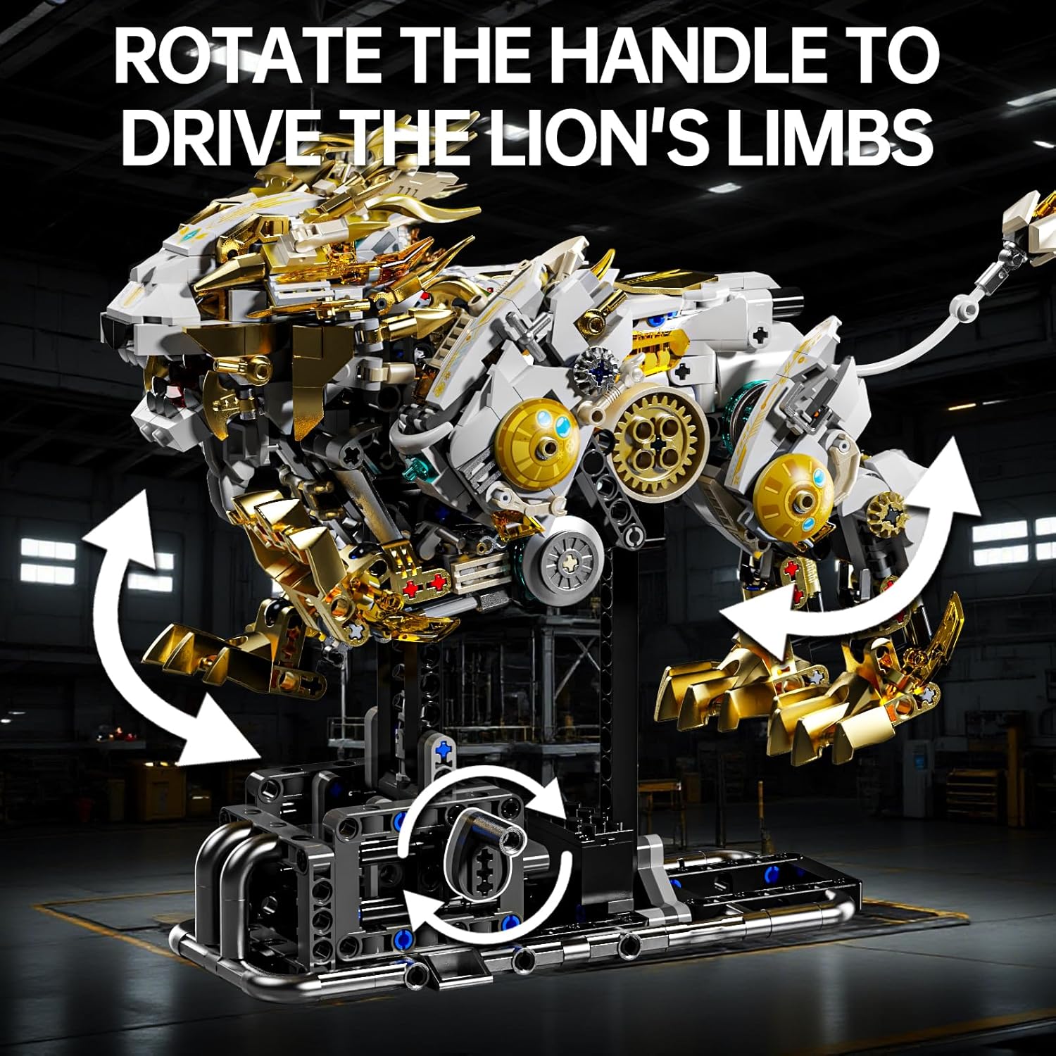 Mechanical Lion Building Block Toy Set Futuristic Mechanical Beast Model with Movable Parts & Gears Premium Mechanical Building Kit with Display Stand, Ideal Gift for Boys & Adults