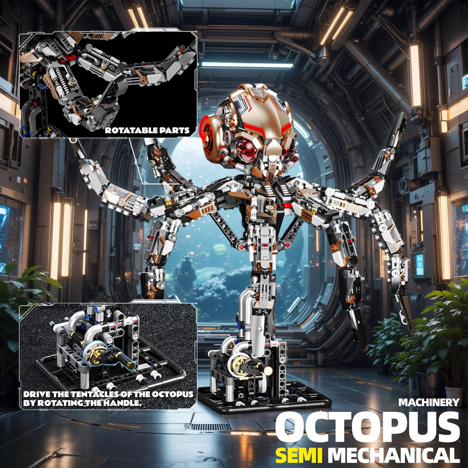 Mechanical Octopus Building Block Set – DIY Steampunk Robot Model with Movable Tentacles, STEM Engineering Kit for Adults & Kids, Unique Gift for Collectors