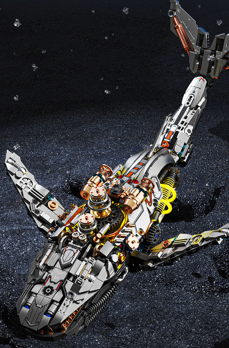 Creative luminous mechanical whale animal model, educational assembly building block toy (compatible with Lego)