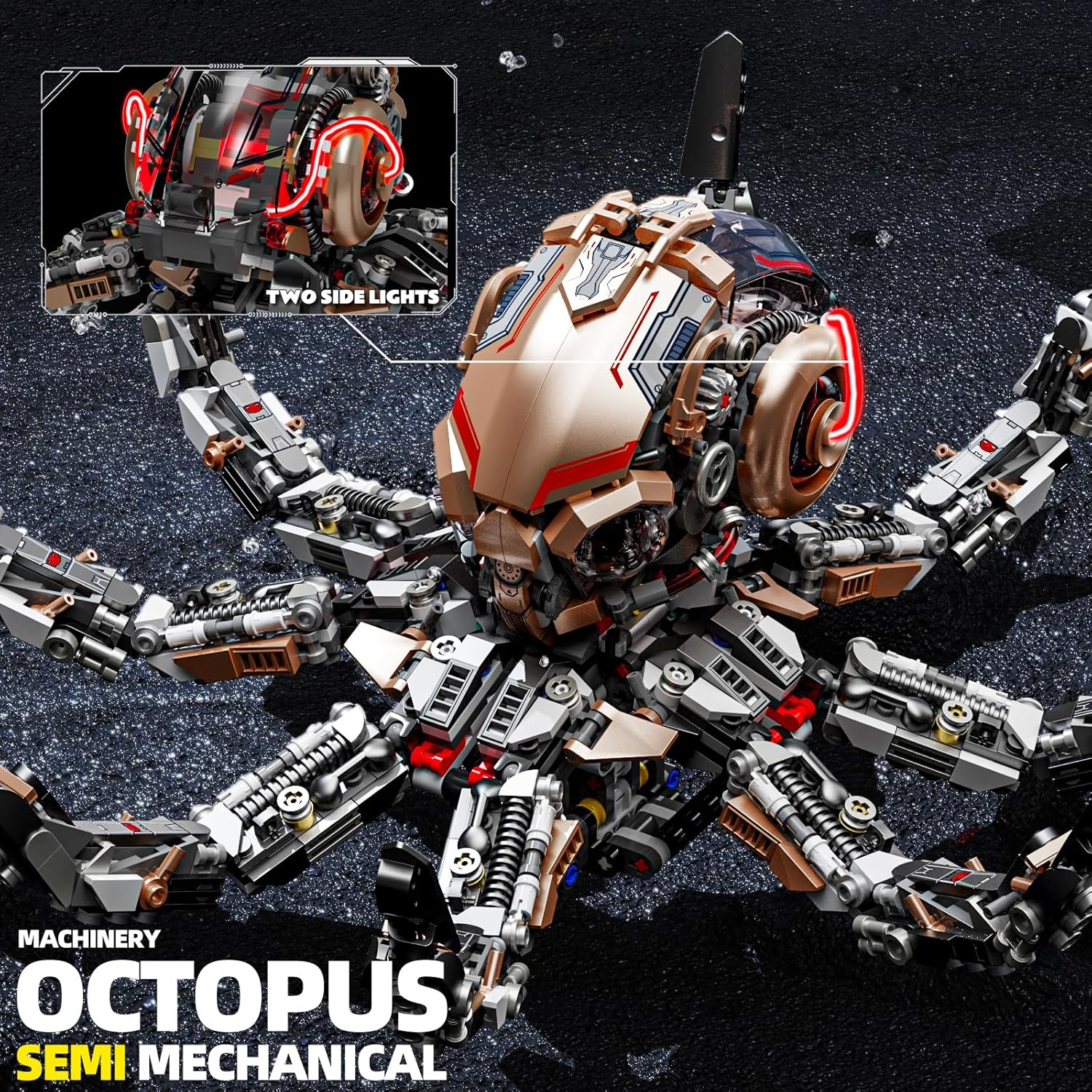 Mechanical Octopus Building Block Set – DIY Steampunk Robot Model with Movable Tentacles, STEM Engineering Kit for Adults & Kids, Unique Gift for Collectors