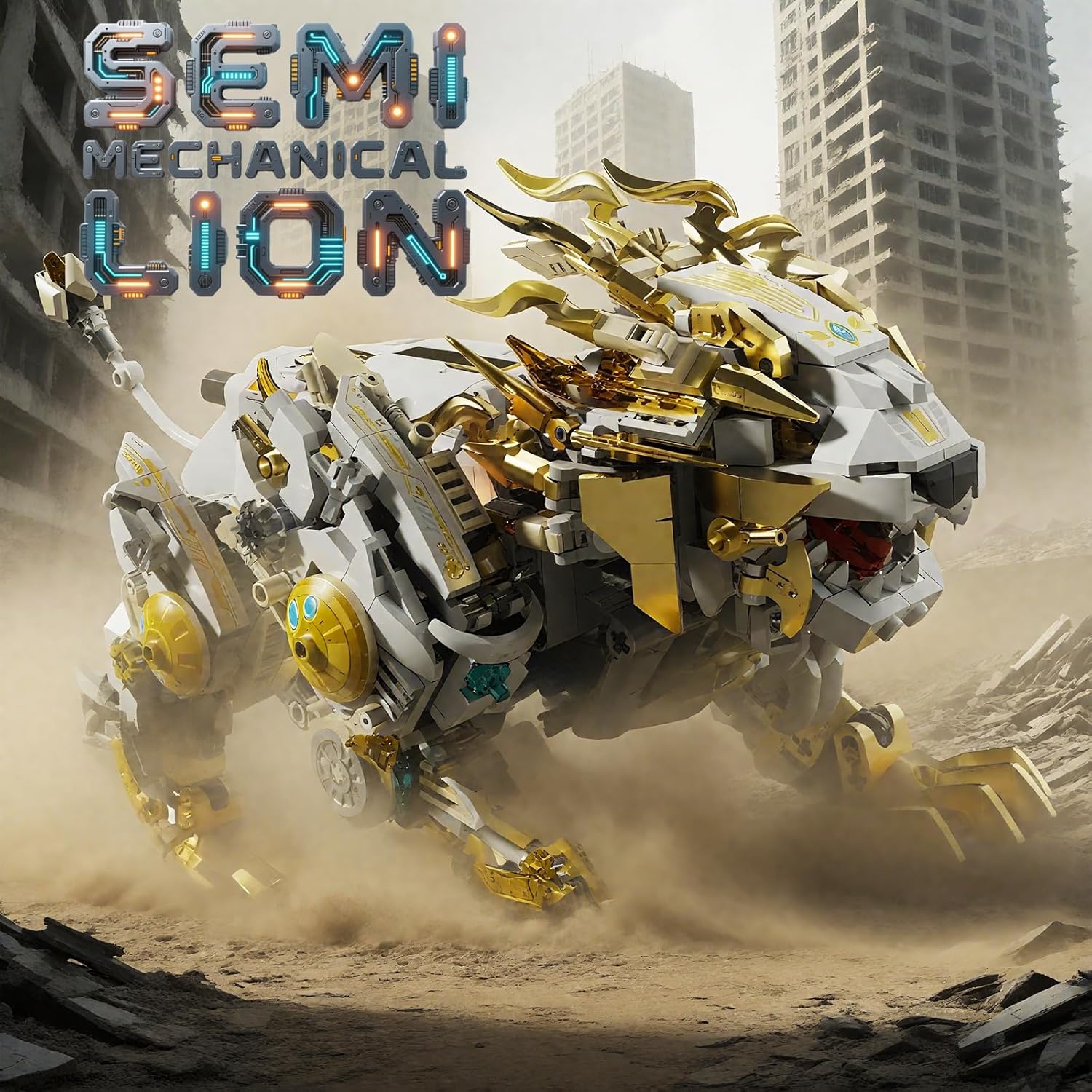 Mechanical Lion Building Block Toy Set Futuristic Mechanical Beast Model with Movable Parts & Gears Premium Mechanical Building Kit with Display Stand, Ideal Gift for Boys & Adults