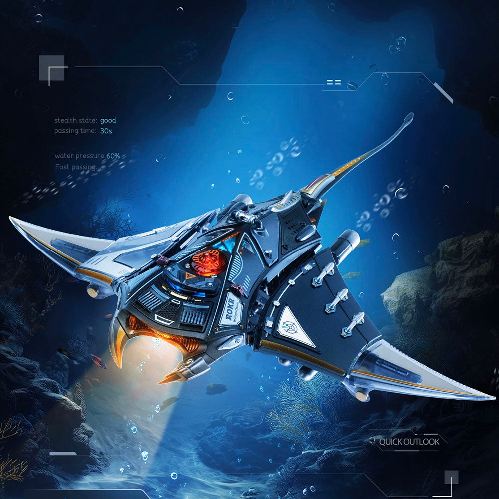 Creative Electric Swimming Manta Ray Metal Assembly Model with Cool Lighting(Building Block Toy for Men and Boys)
