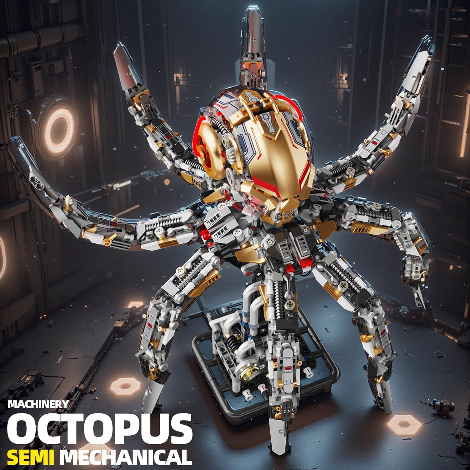 Mechanical Octopus Building Block Set – DIY Steampunk Robot Model with Movable Tentacles, STEM Engineering Kit for Adults & Kids, Unique Gift for Collectors