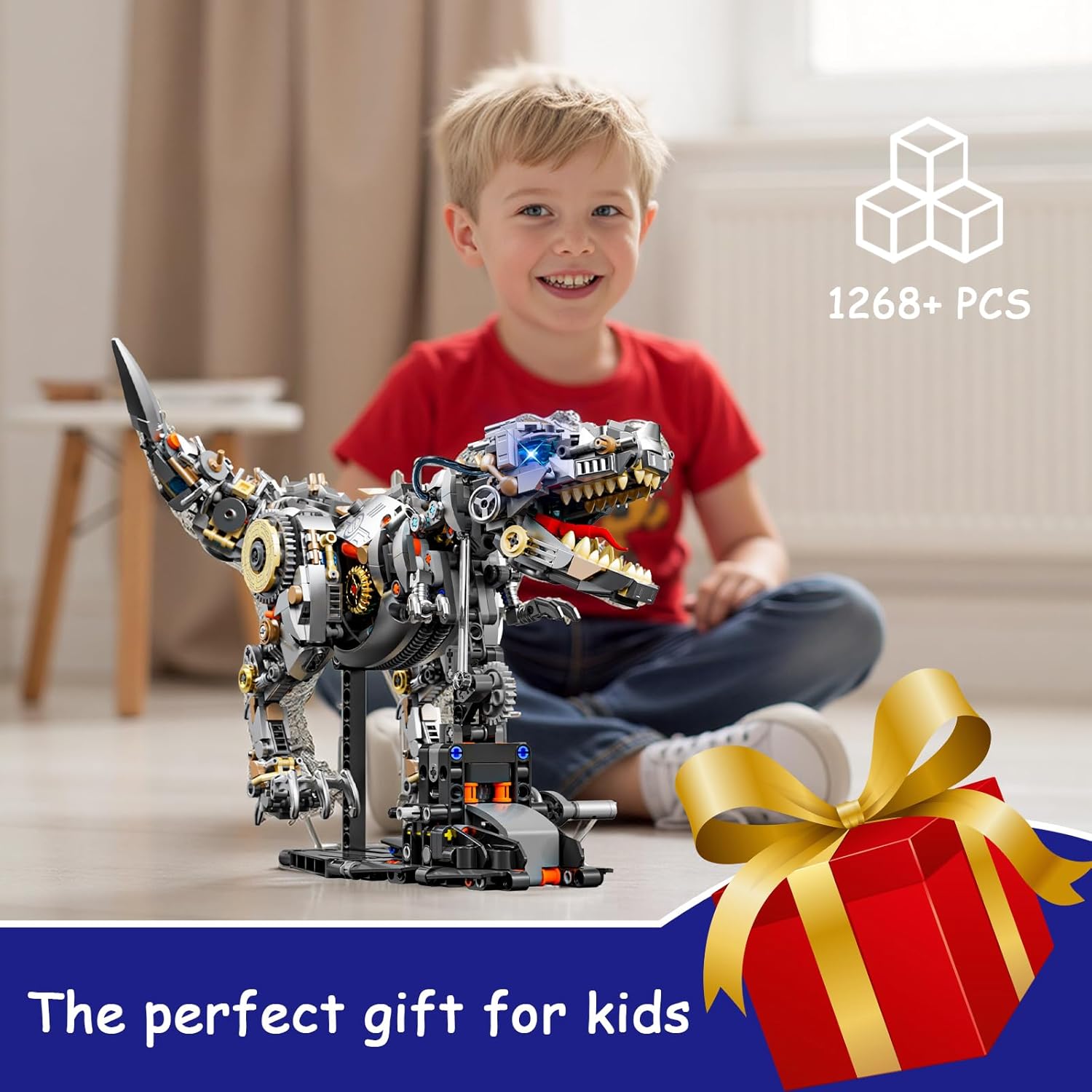 Mechanical Tyrannosaurus Building Blocks Set,T Rex Model Home Decor Gift for Adults Teens Kids Boys(1268PCS)