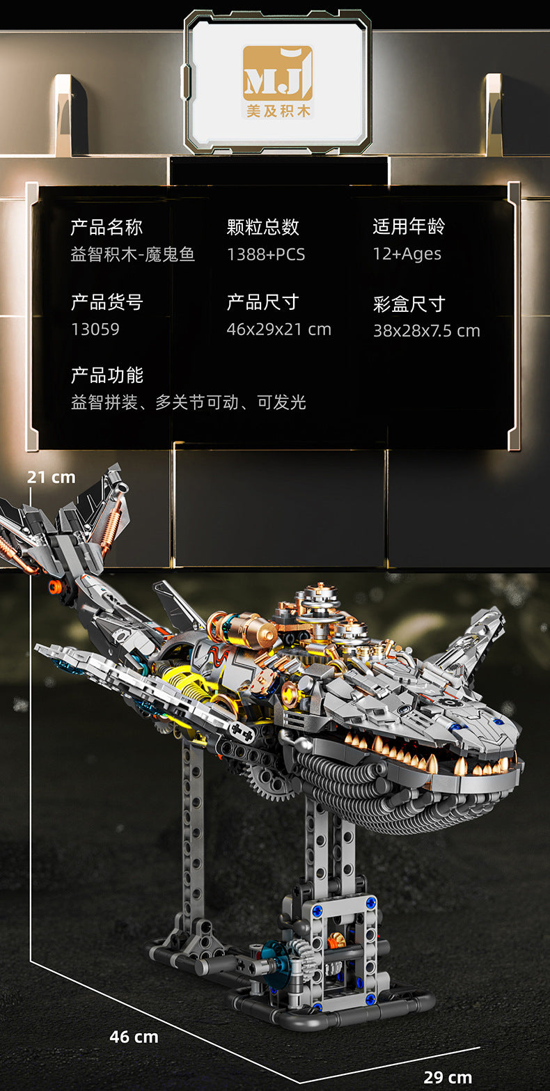 Creative luminous mechanical whale animal model, educational assembly building block toy (compatible with Lego)