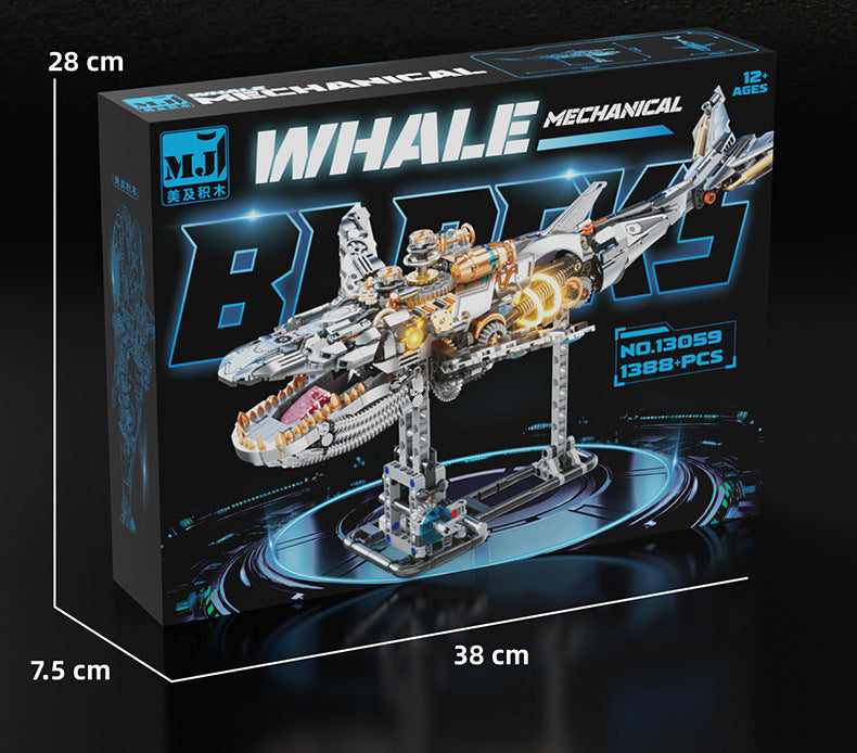 Creative luminous mechanical whale animal model, educational assembly building block toy (compatible with Lego)