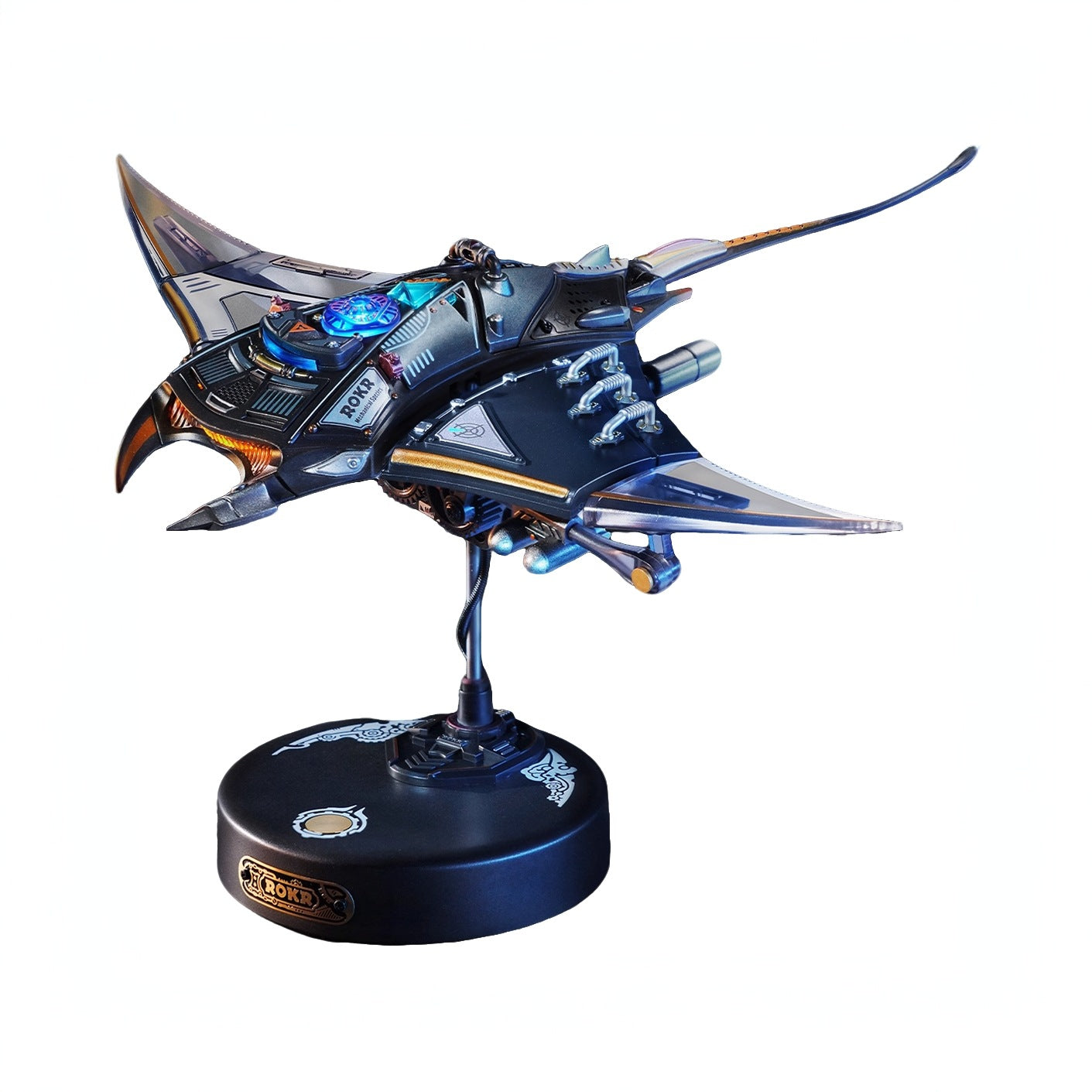 Creative Electric Swimming Manta Ray Metal Assembly Model with Cool Lighting(Building Block Toy for Men and Boys)