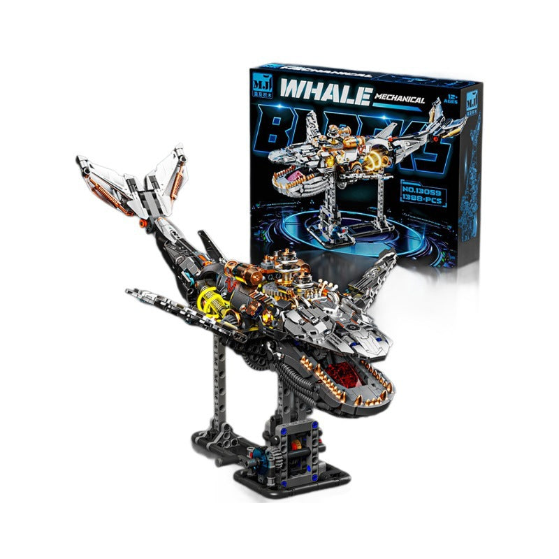 Creative luminous mechanical whale animal model, educational assembly building block toy (compatible with Lego)