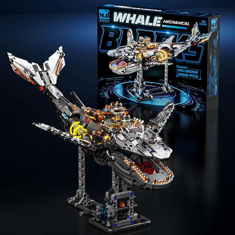 Creative luminous mechanical whale animal model, educational assembly building block toy (compatible with Lego)