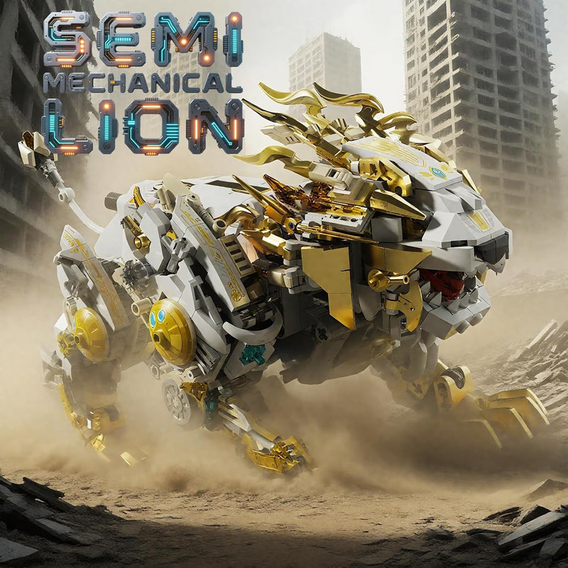 Mechanical Lion Building Block Toy Set Futuristic Mechanical Beast Model with Movable Parts & Gears Premium Mechanical Building Kit with Display Stand, Ideal Gift for Boys & Adults
