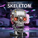 Mechanical Skull Building Block Set 1099+ Pieces 3D Poseable Model with Mandibular Teeth Bite Drive for STEM Toys for Kids & Adults Perfect for Horror Fans & Gothic Room Decor